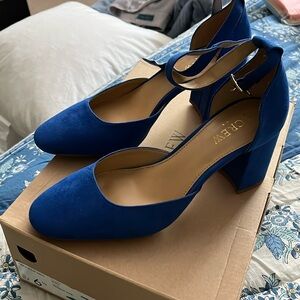J. Crew Factory Ankle-Strap Heels, Blue 6.5